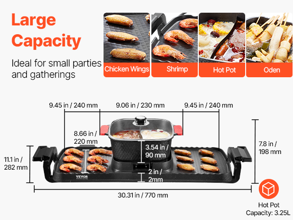 VEVOR Hot Pot with Grill, 2300W 2-in-1 Electric Smokeless Grill