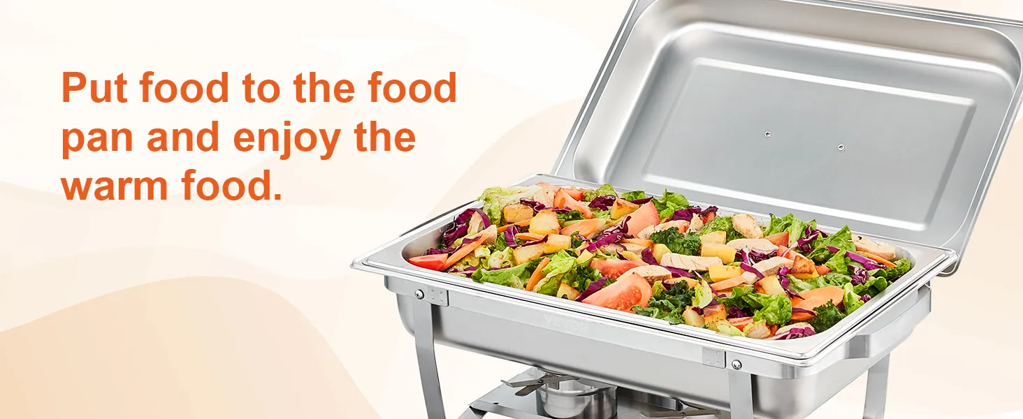 VEVOR chafing dish set filled with colorful salad, ready to serve warm food.