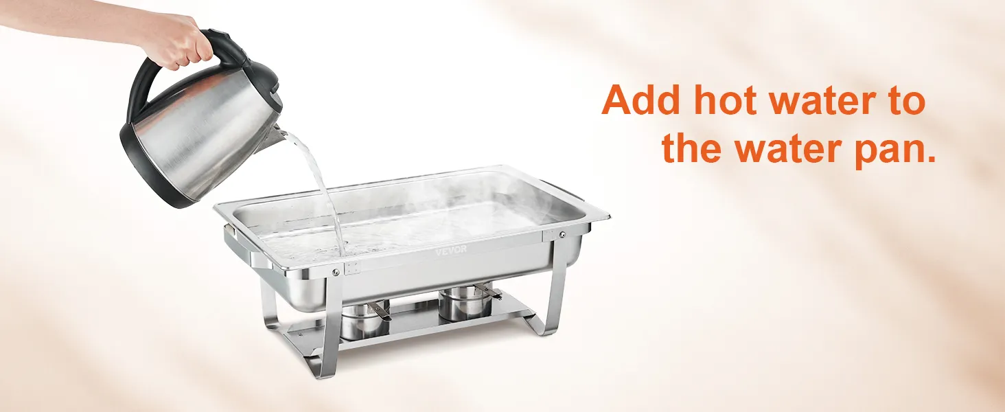 pouring hot water into the VEVOR chafing dish set water pan for heating
