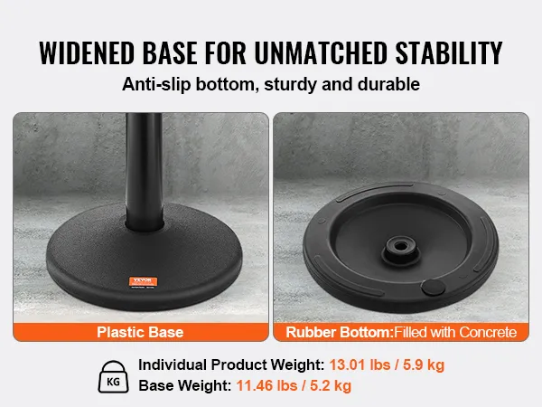 VEVOR-dranghekpalen met bredere, antislipvoet voor stabiliteit; onderkanten van kunststof of rubber.