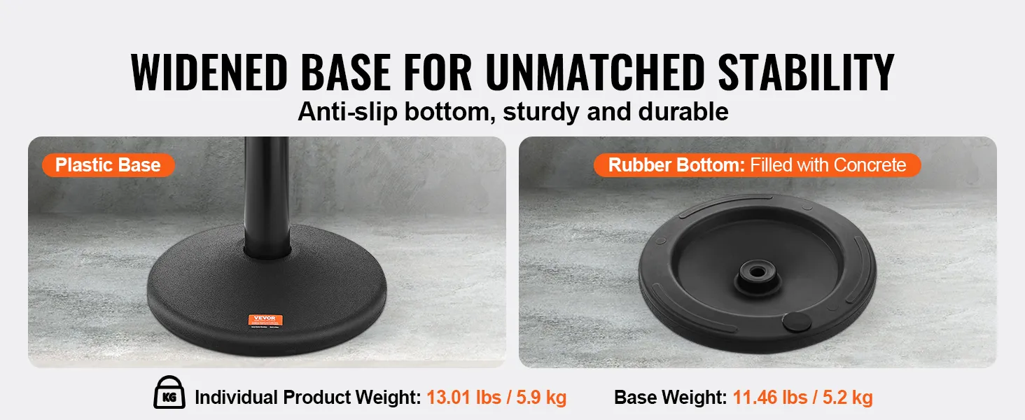 VEVOR-dranghekpalen met bredere, antislipvoet voor stabiliteit; onderkanten van kunststof of rubber.