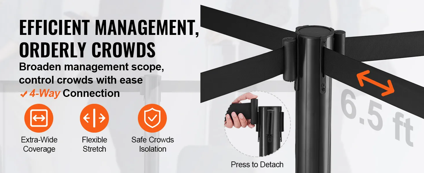 VEVOR-posten voor crowd control bieden efficiënt beheer met een 4-wegverbinding en een bereik van 2 meter.