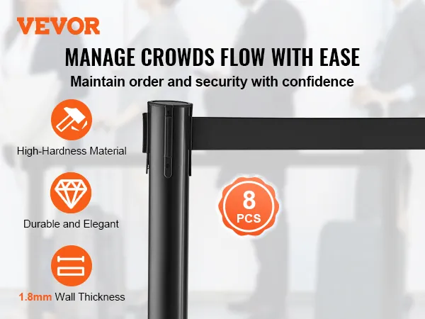 Słupki ograniczające ruch VEVOR - materiał o dużej twardości, trwały, grubość ścianki 1,8 mm, 8 sztuk.