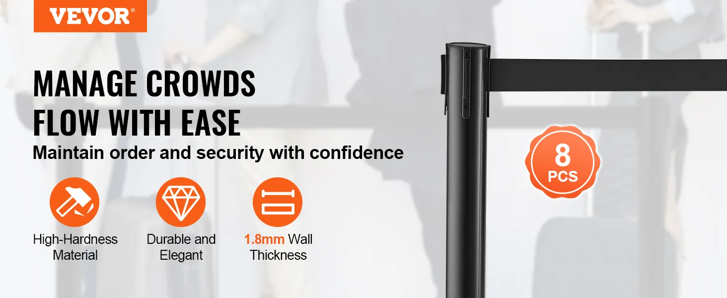 Słupki ograniczające ruch VEVOR - materiał o dużej twardości, trwały, grubość ścianki 1,8 mm, 8 sztuk.