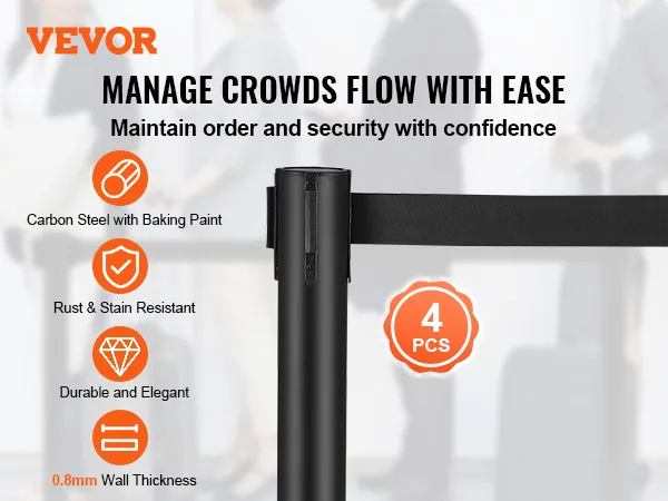 VEVOR crowd control stanchion: durable, rust-resistant carbon steel for managing crowds with ease (4 pcs).