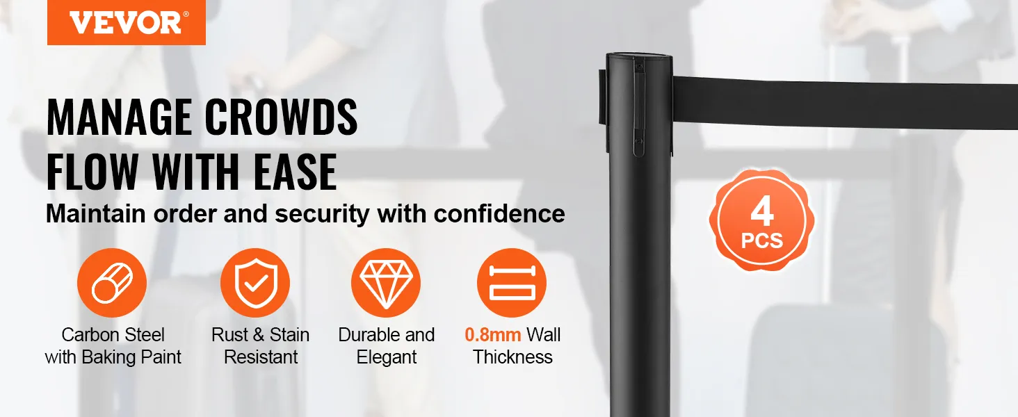 VEVOR crowd control stanchion: durable, rust-resistant carbon steel for managing crowds with ease (4 pcs).