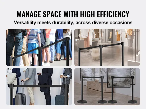 VEVOR crowd control stanchion managing queues at events, retail stores, and airports effectively.