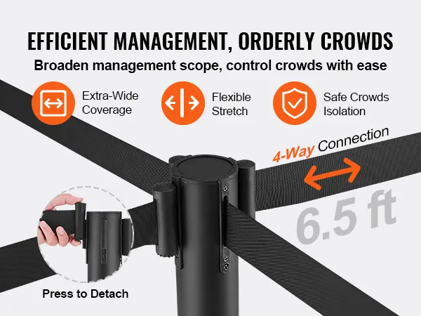 efficiënte crowd control met de VEVOR crowd control staander, voorzien van 4-weg verbinding en extra brede dekking.