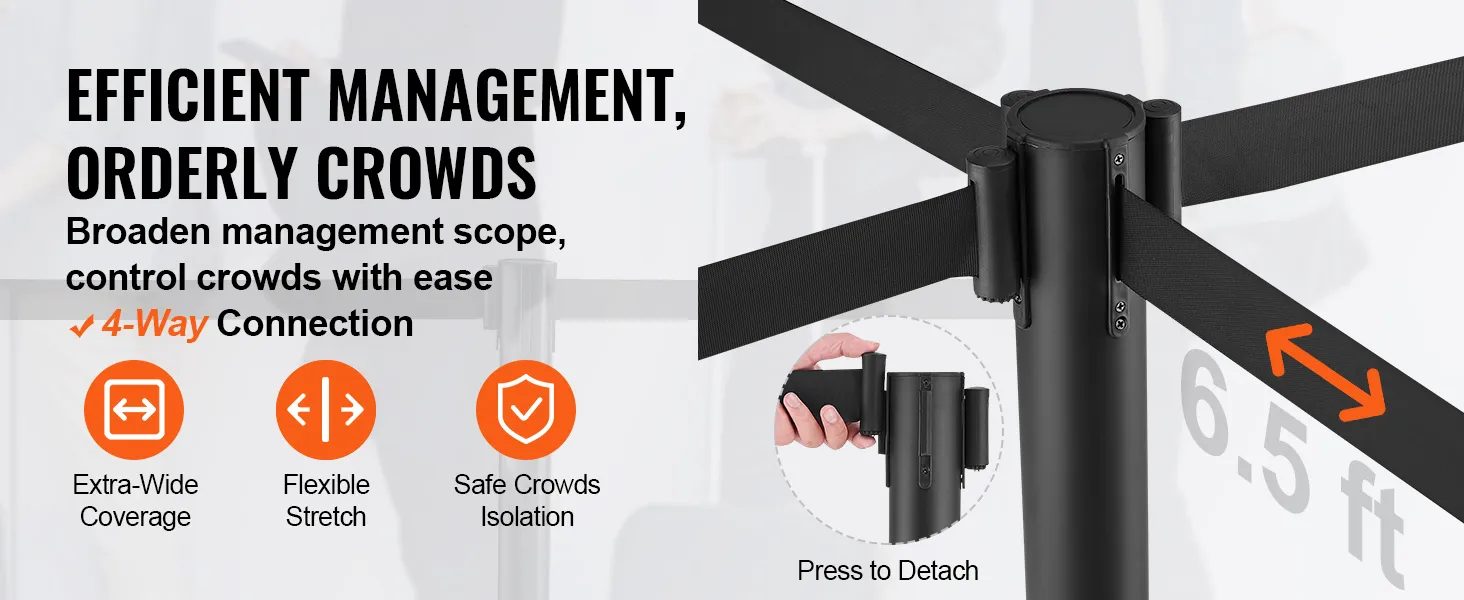 efficiënte crowd control met de VEVOR crowd control staander, voorzien van 4-weg verbinding en extra brede dekking.