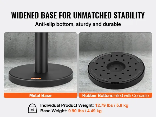 Bredere basis voor ongeëvenaarde stabiliteit in VEVOR crowd control-staanders met rubberen en metalen opties.