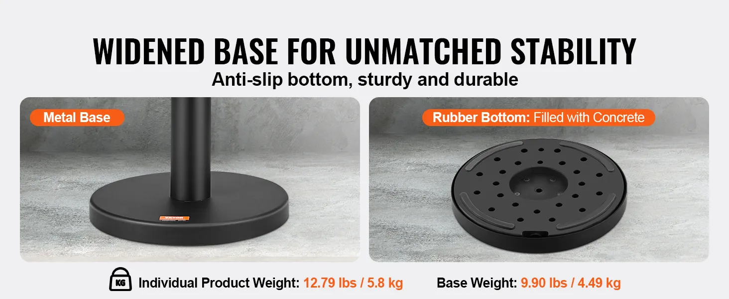 Bredere basis voor ongeëvenaarde stabiliteit in VEVOR crowd control-staanders met rubberen en metalen opties.