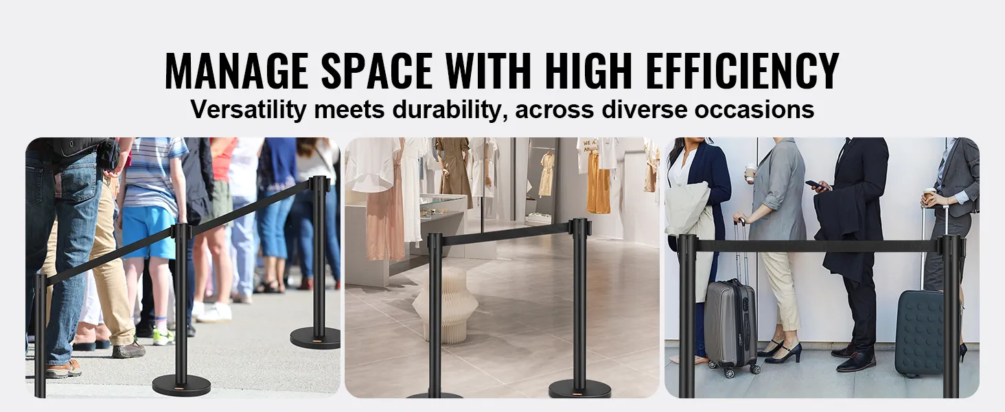 VEVOR crowd control-palen worden op verschillende locaties gebruikt en zorgen voor efficiënt ruimtebeheer.