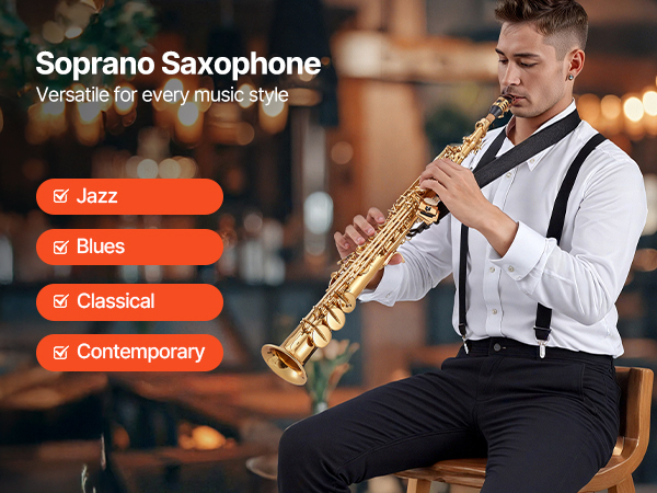 VEVOR Straight Soprano Saxophone, B Flat, Brass Saxophone Beginner