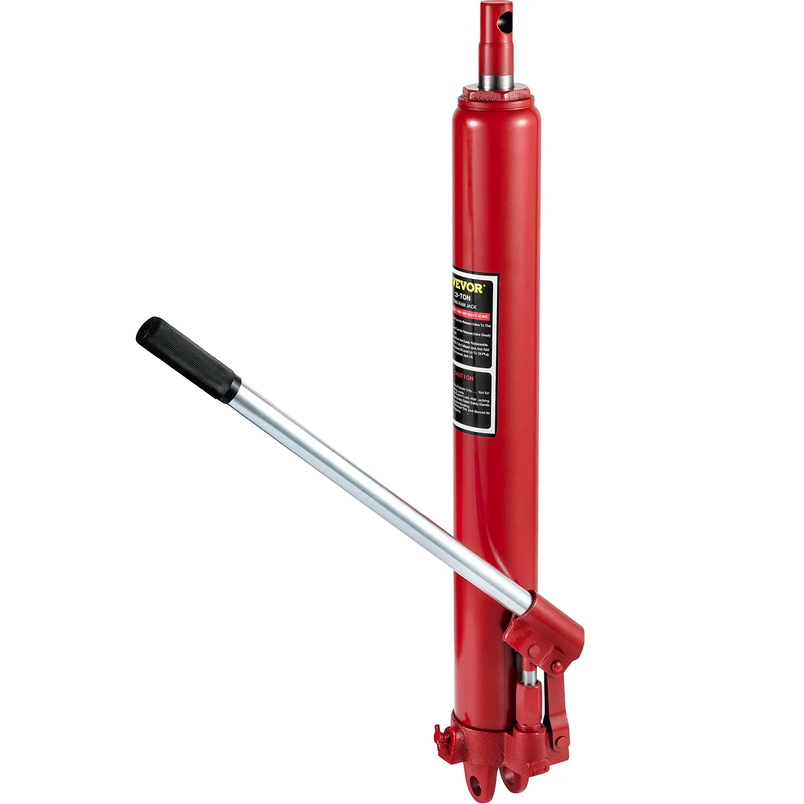 red VEVOR hydraulic ram jack with a silver handle.
