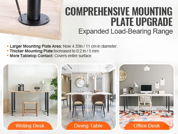 VEVOR adjustable desk legs, showcasing mounting plate upgrade for writing, dining, and office desks.