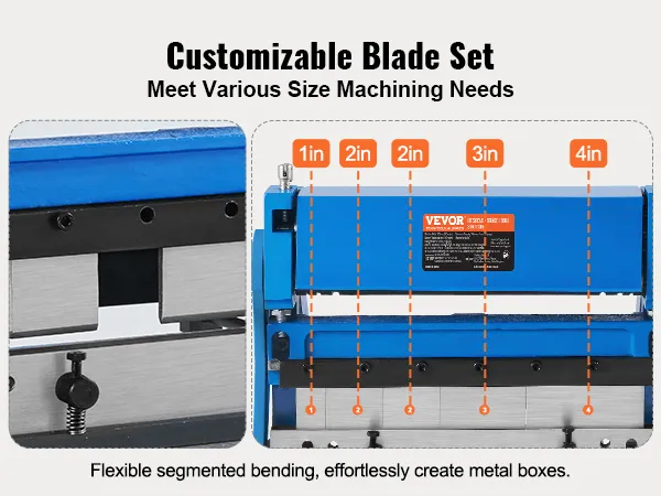customizable VEVOR sheet metal brake with various size machining needs and flexible segmented bending.
