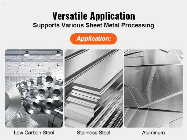 versatile VEVOR sheet metal brake for low carbon steel, stainless steel, and aluminum processing.