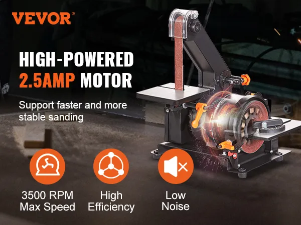 Lijadora de disco de banda VEVOR con motor de 2,5 amperios de alta potencia para un lijado eficiente y silencioso.