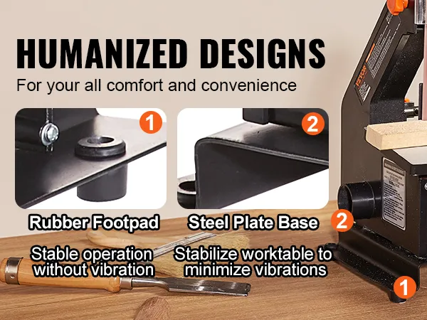 Lijadora de disco de banda VEVOR con almohadilla de goma, base de placa de acero y operación de usuario ergonómica.