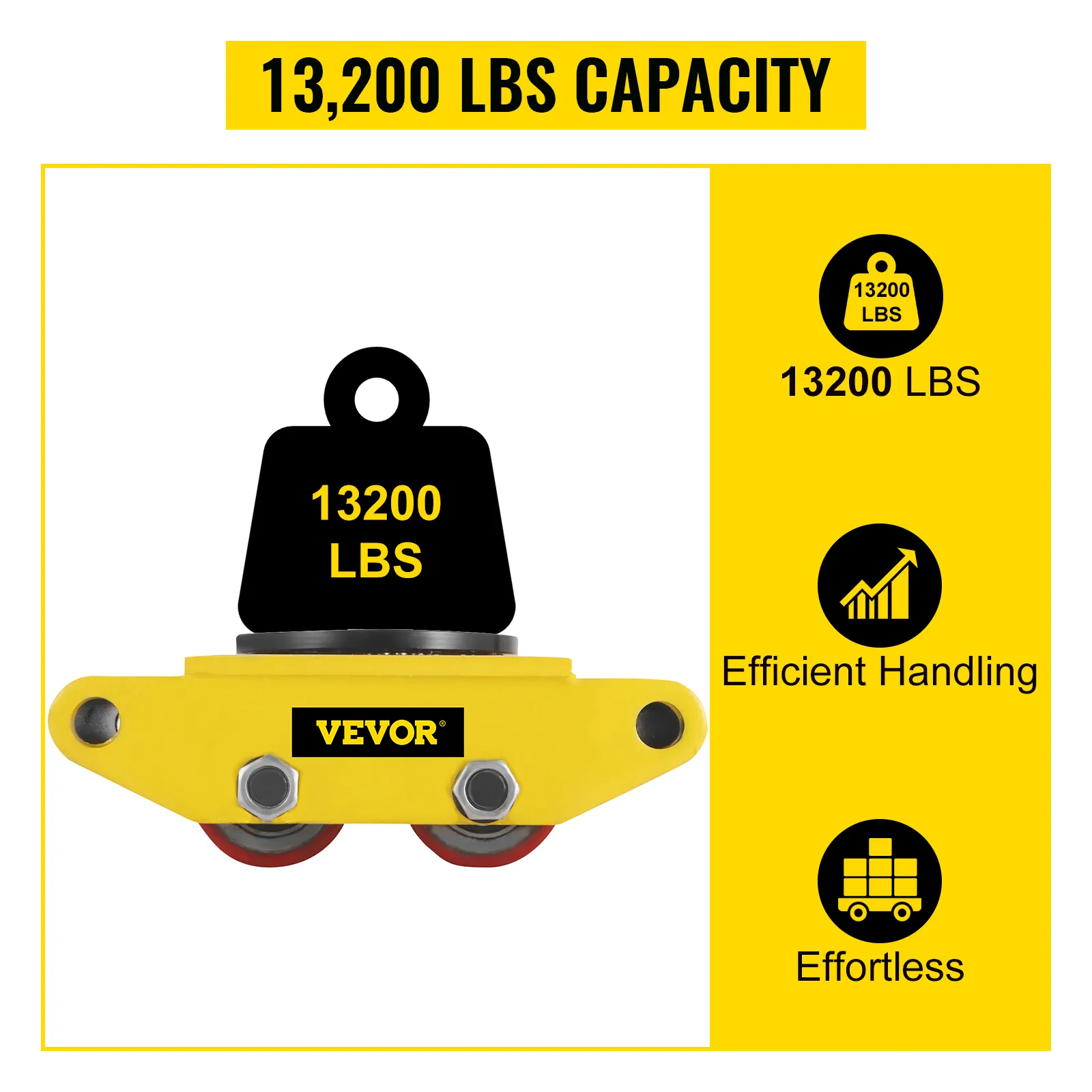 VEVOR industrial machinery moving skate, 13200 lbs capacity, yellow with efficient handling and effortless moving.