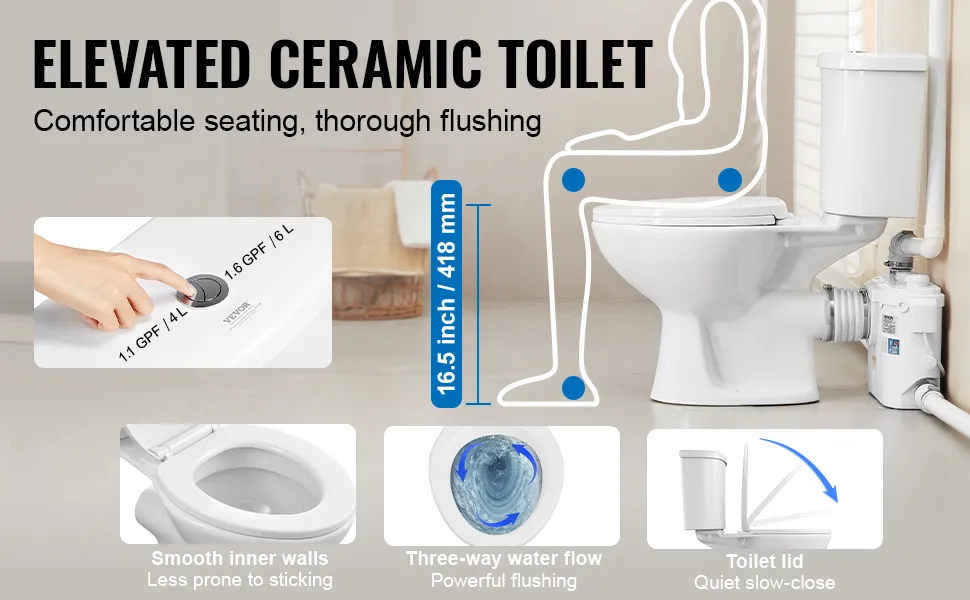 MY-FLO500-B Macerating Upflush Toilet Basement With 500W Macerating Toilet Pump