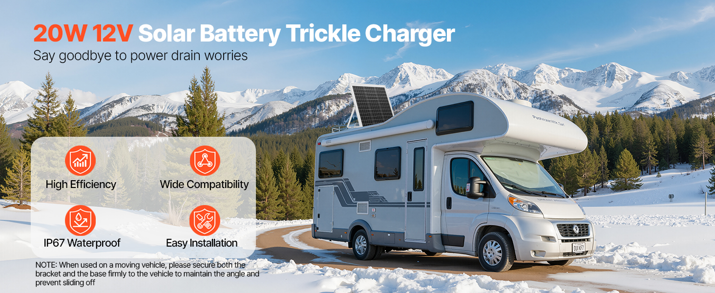 Panneau Solaire 20W 12V VEVOR Avec Contrôleur - Portable, étanche IP67, Câbles Inclus, Pour Voiture, Camping-car, Bateau - 8