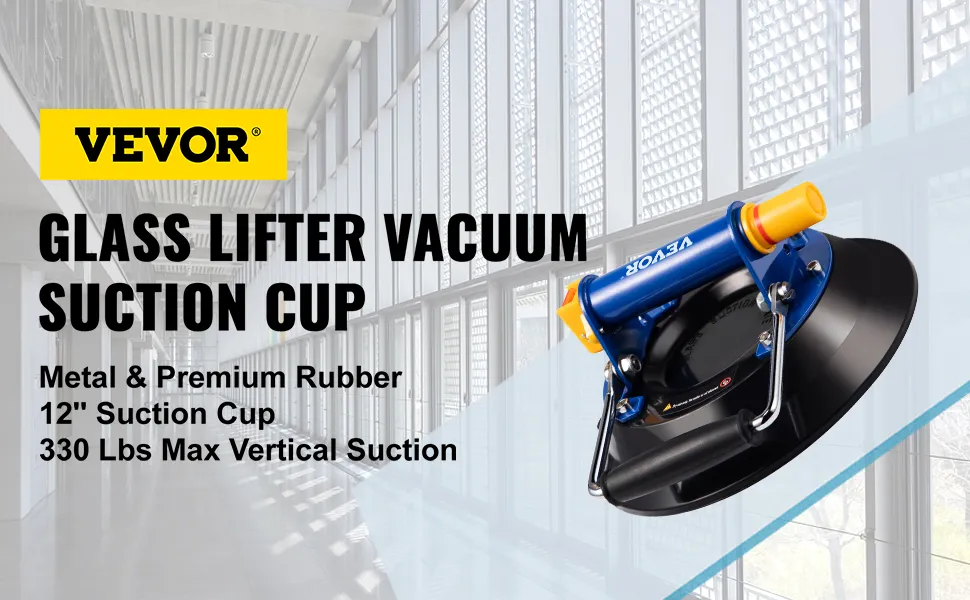 VEVOR glass lifting vacuum suction cup with metal & premium rubber, 12" 330 lbs capacity