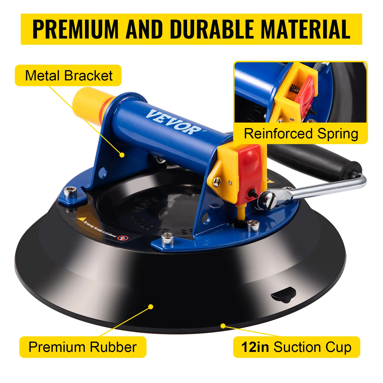 VEVOR glass lifting vacuum suction cup with reinforced spring and premium rubber.