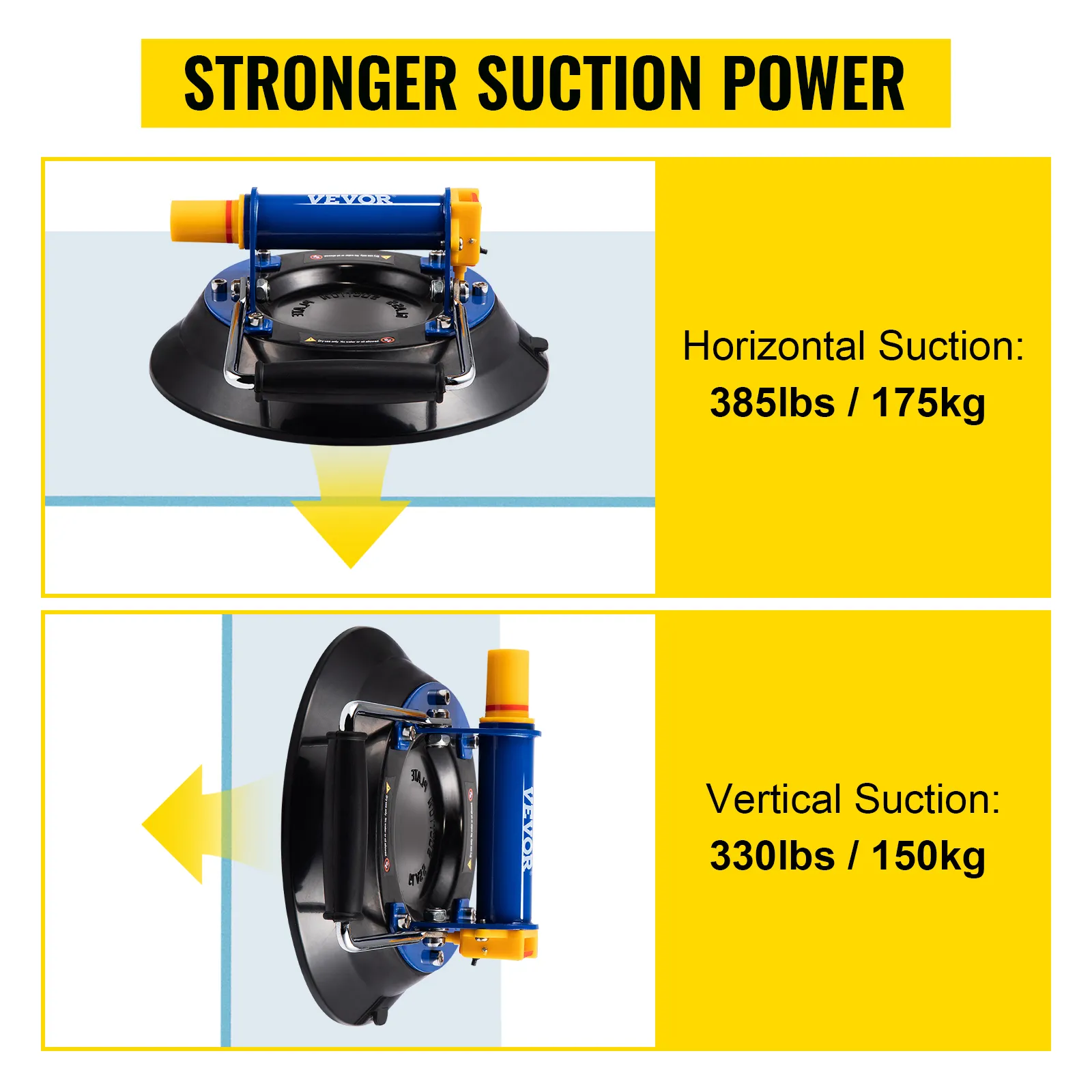 VEVOR glass lifter with stronger suction power, 385lbs horizontal and 330lbs vertical.
