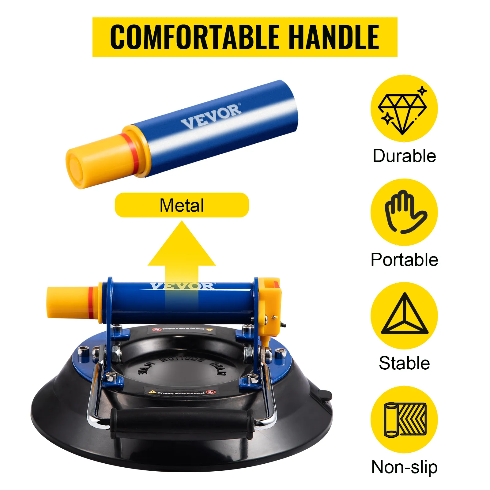 VEVOR glass lifter with a comfortable handle, metal build, and non-slip base.