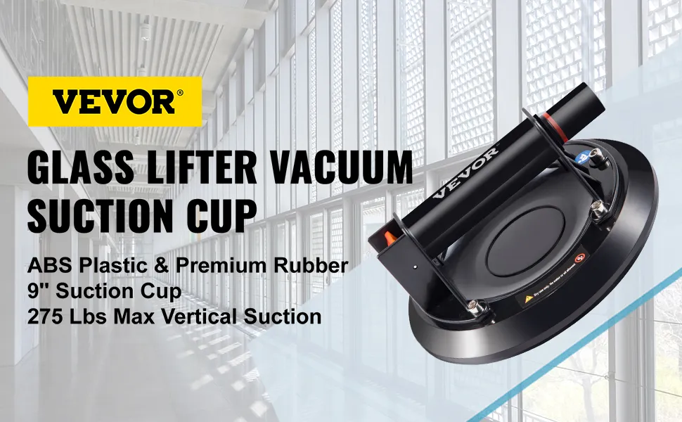 VEVOR glass lifter vacuum suction cup with 9" suction cup and 275 lbs max vertical suction.
