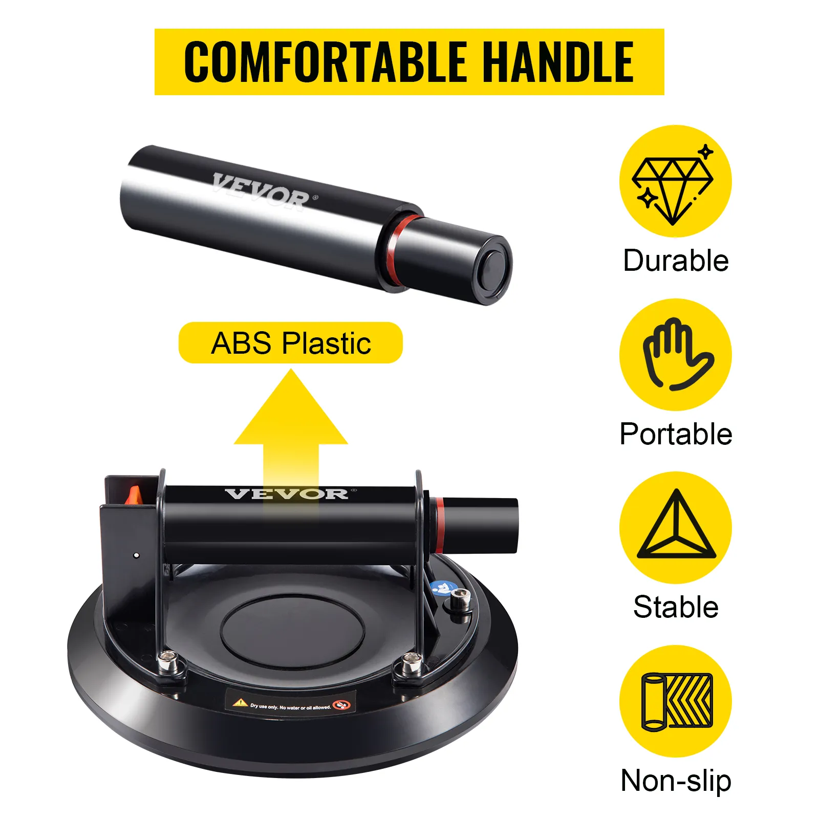 VEVOR glass lifting suction cup with durable abs plastic handle, portable and non-slip.