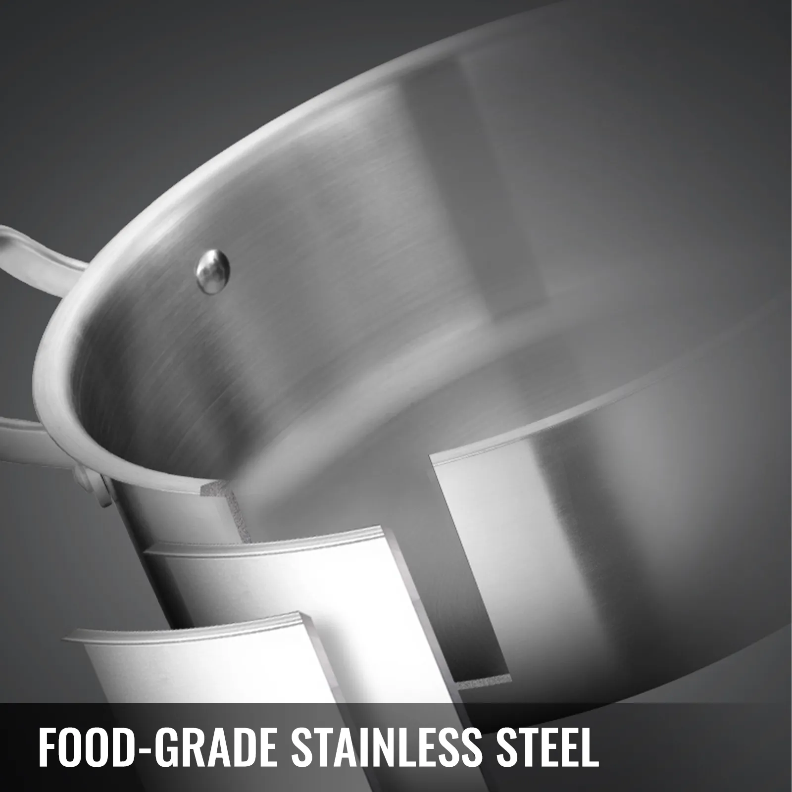 VEVOR stainless steel steamer close-up of food-grade stainless steel surface.