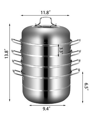 Cuiseur Vapeur Inox 5 étages - 30 Cm - Couvercle En Verre - Compatible Induction Et Toutes Plaques - Capacité Généreuse - 7