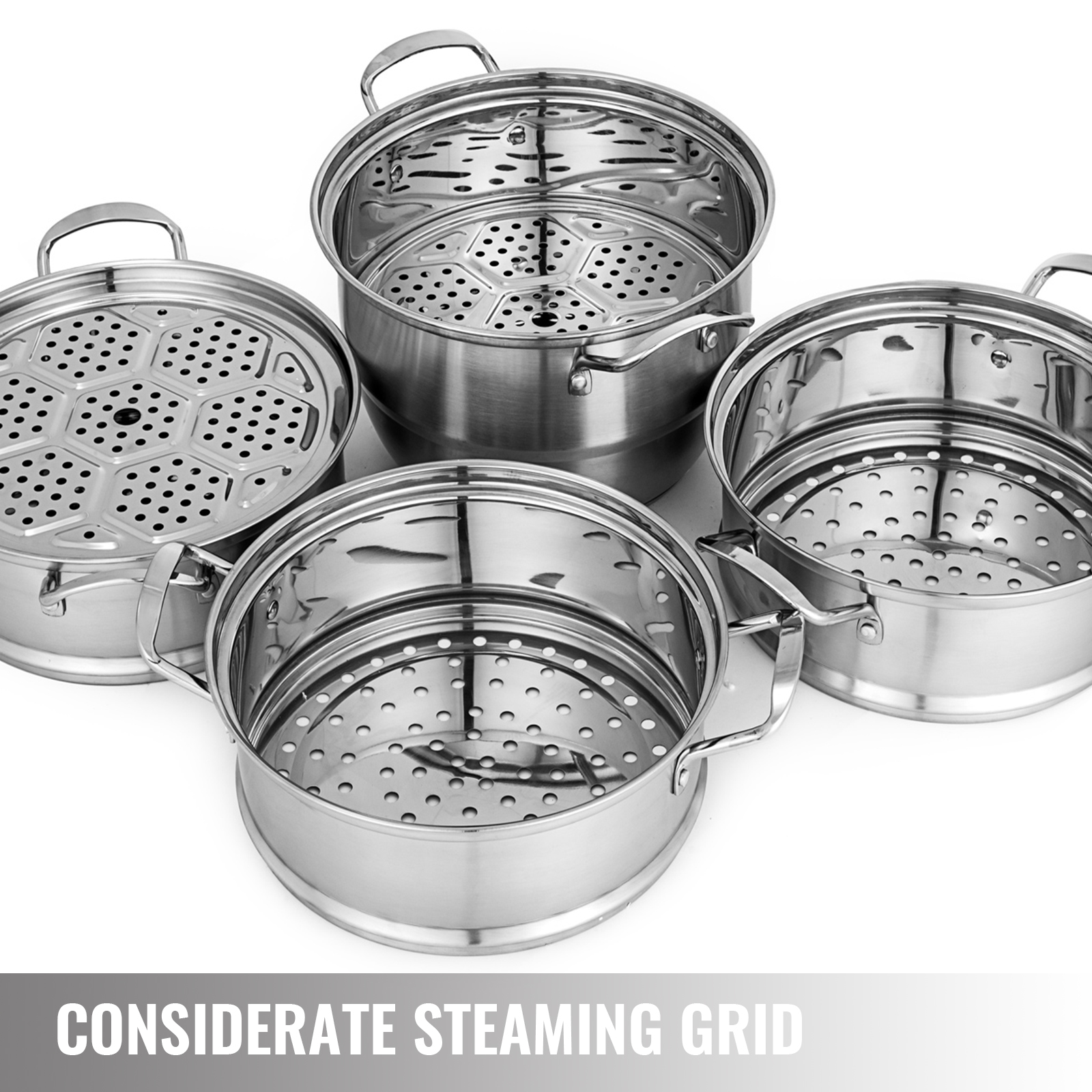 Cuiseur Vapeur Inox 5 étages - 30 Cm - Couvercle En Verre - Compatible Induction Et Toutes Plaques - Capacité Généreuse - 8