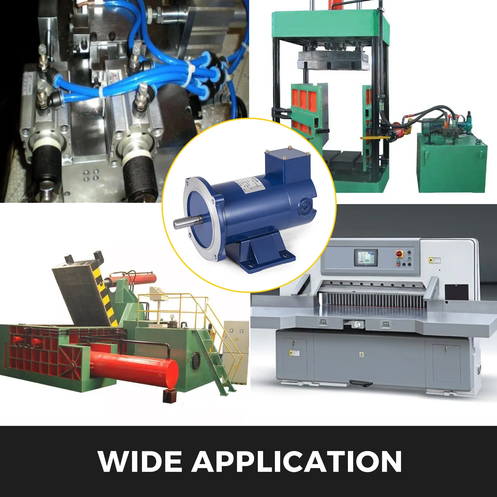 VEVOR dc motor showcasing its wide application in industrial machinery.