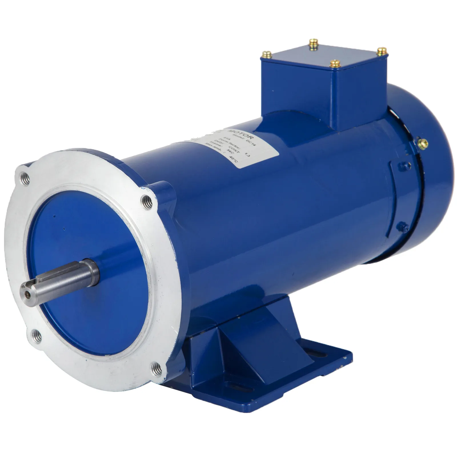 blue VEVOR dc motor with a mounting base and visible shaft.
