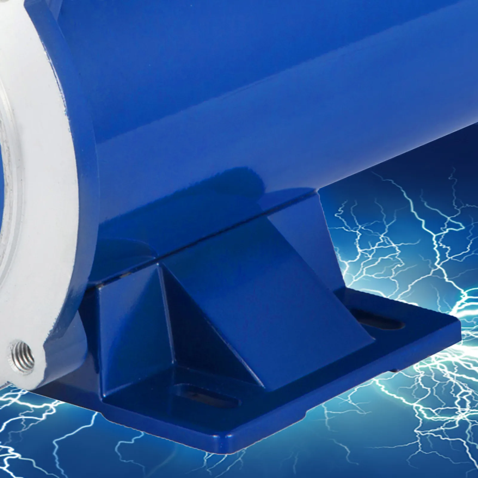 blue VEVOR dc motor with electric energy background, showcasing sturdy mount.