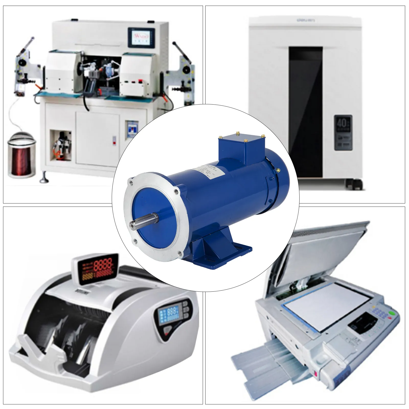 VEVOR dc motor displayed with industrial equipment and machinery images.