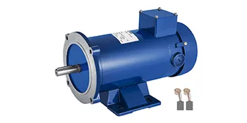 Motor de corriente continua VEVOR azul de 3/4 hp con conectores, vista lateral.