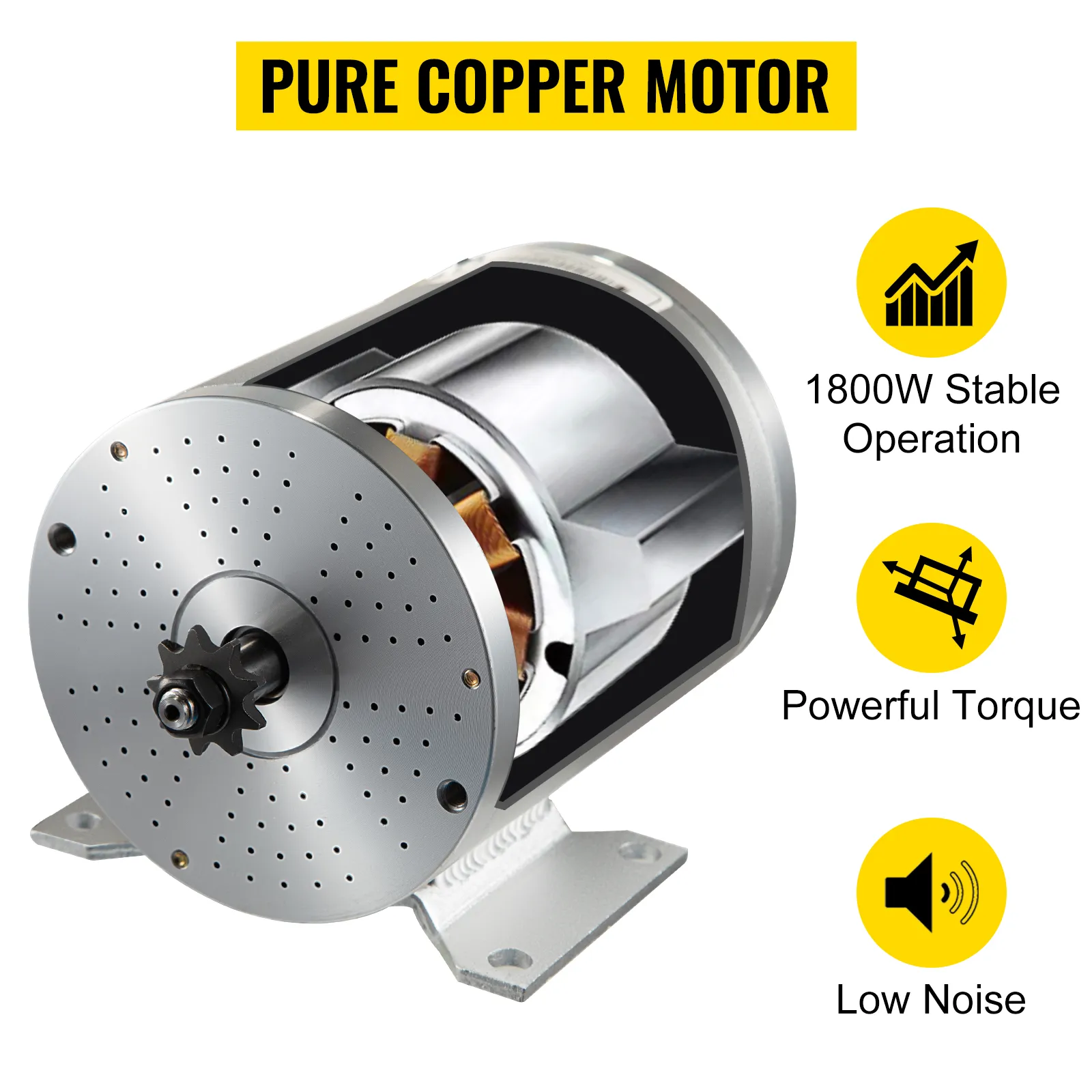 Motor de CC sin escobillas eléctrico VEVOR, 1800 W, torque potente, bajo nivel de ruido, cobre puro.