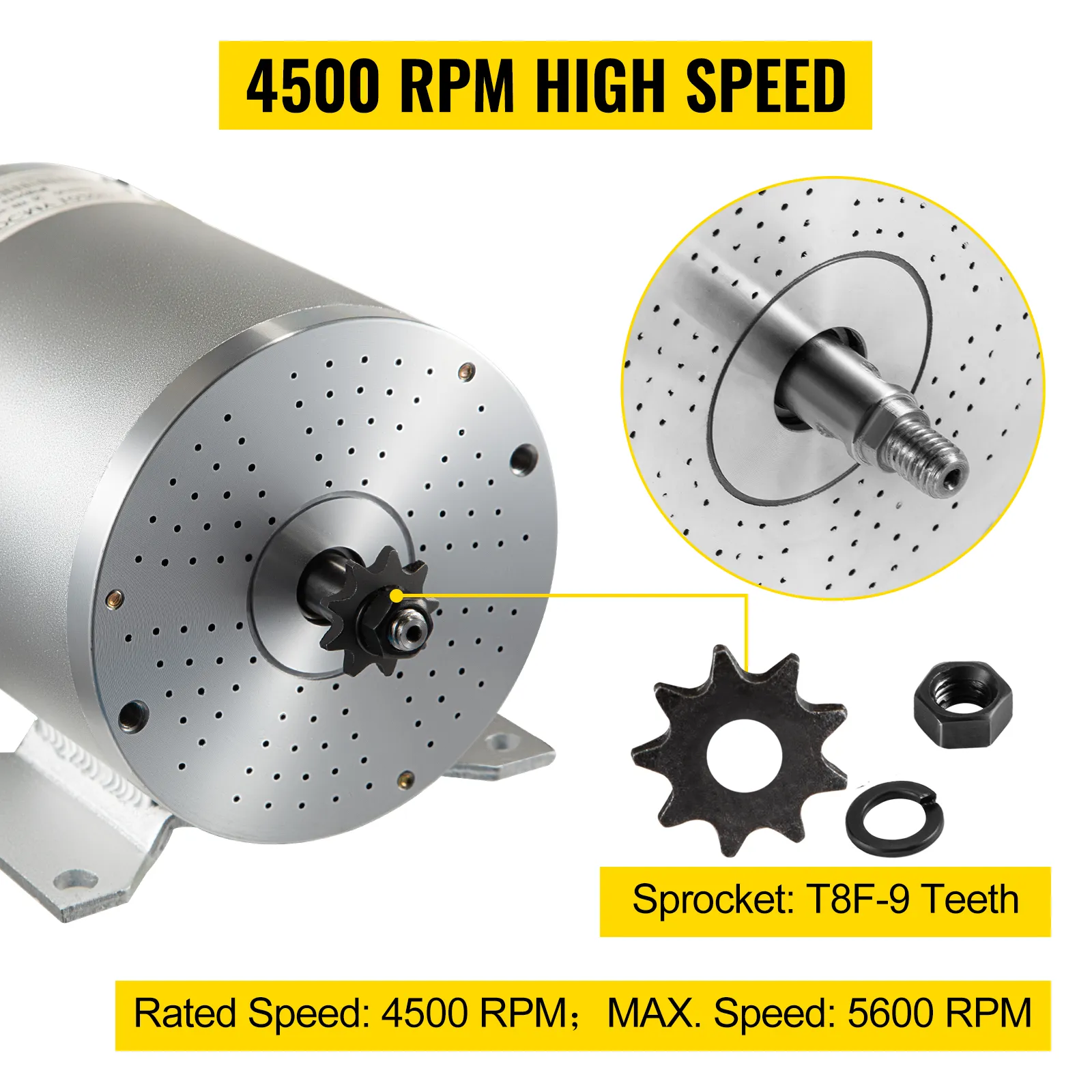 Motor de corriente continua sin escobillas eléctrico VEVOR con alta velocidad de 4500 rpm y piñón t8f-9.