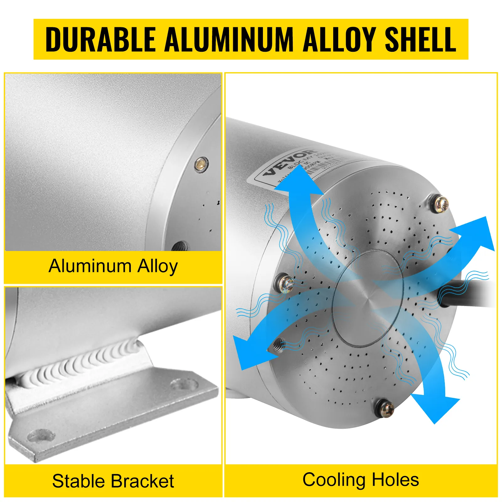 Motor de CC sin escobillas eléctrico VEVOR con carcasa de aleación de aluminio duradera y orificios de refrigeración