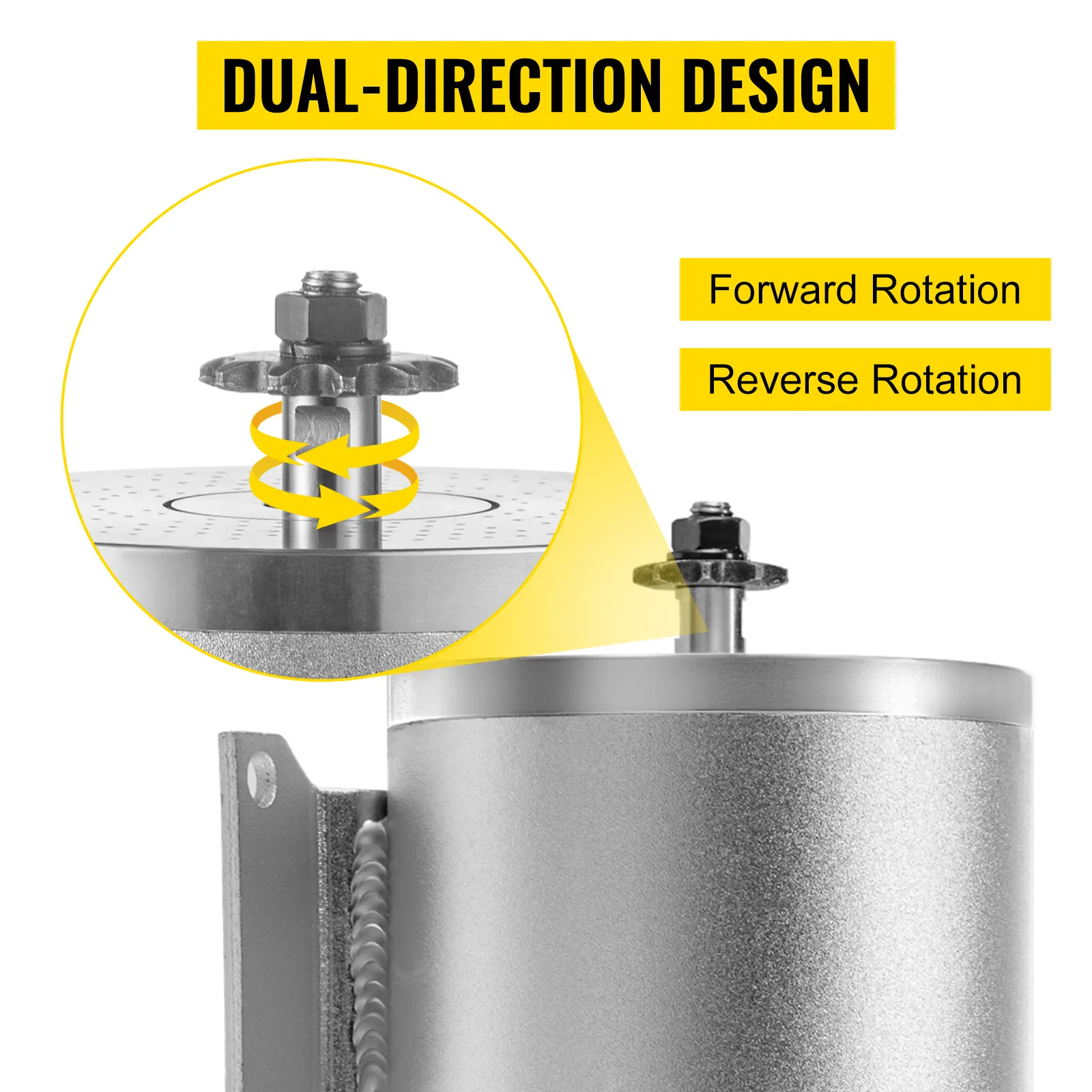 Motor de CC eléctrico sin escobillas VEVOR con diseño de doble dirección para rotación hacia adelante y hacia atrás.