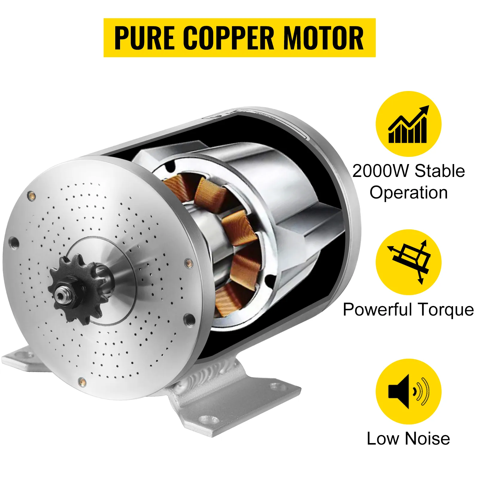 Motor de CC sin escobillas eléctrico VEVOR, 2000 W, cobre puro, par potente, bajo nivel de ruido