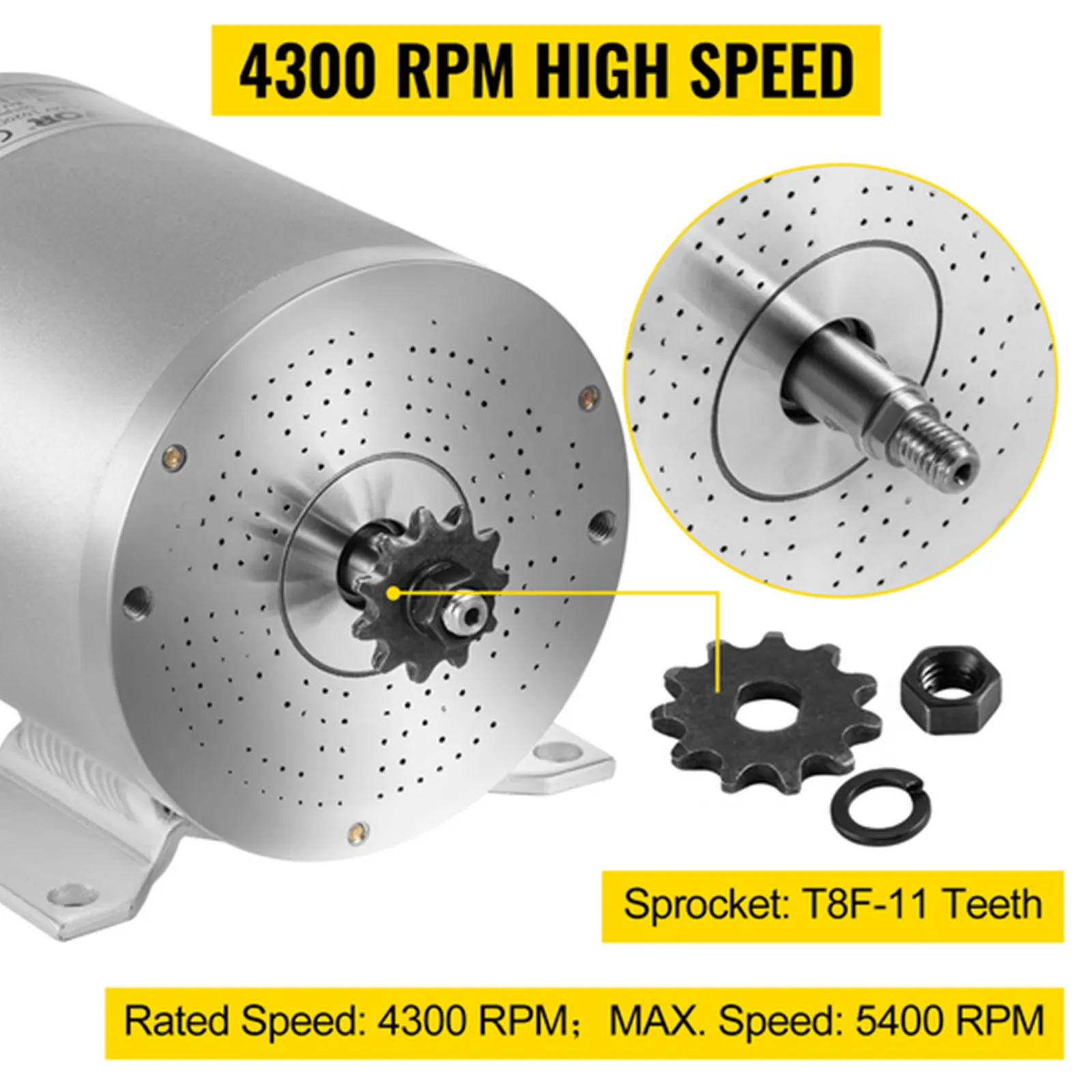Motor de corriente continua sin escobillas eléctrico VEVOR con alta velocidad de 4300 rpm y piñón de 11 dientes t8f