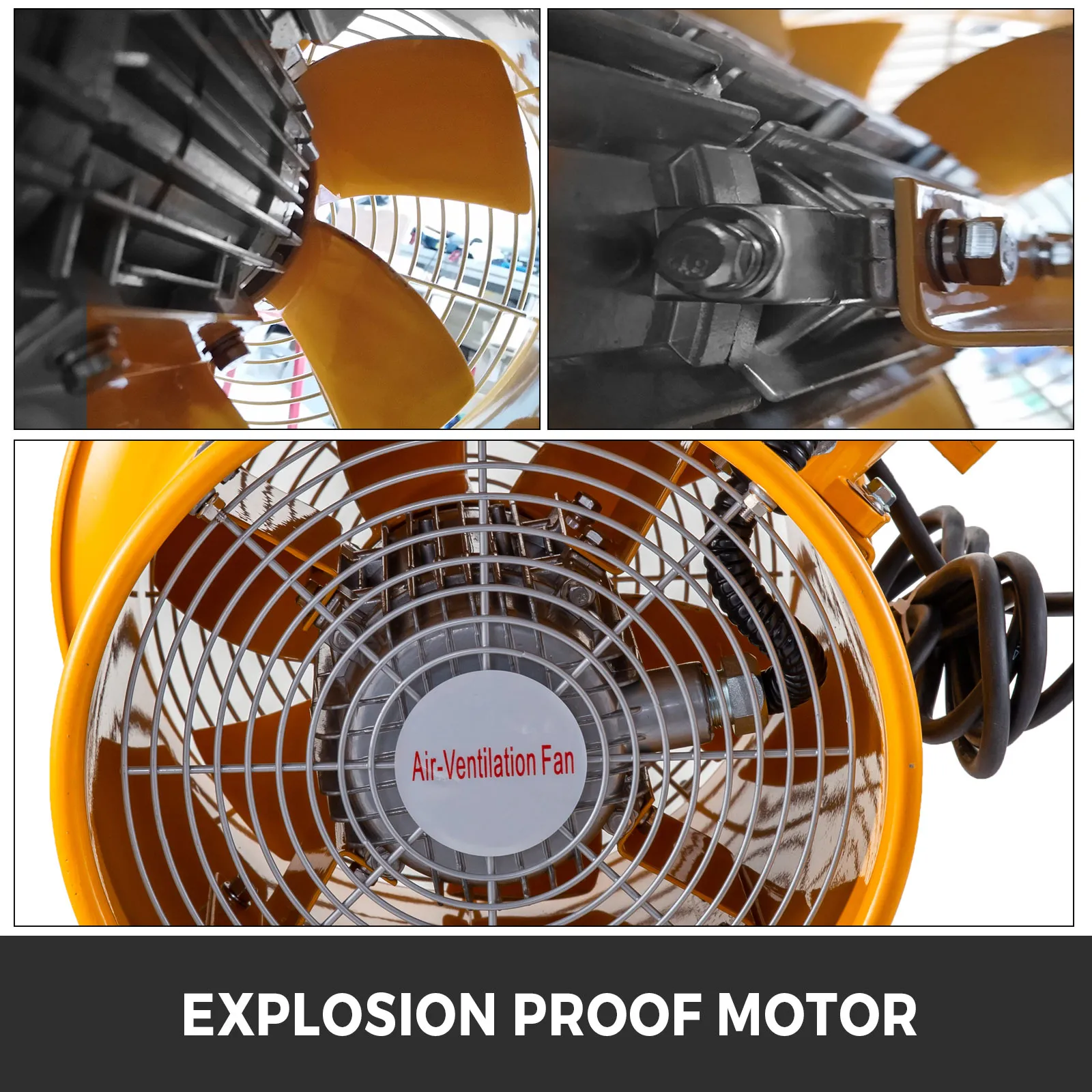 VEVOR explosion proof fan with yellow blades and metal casing