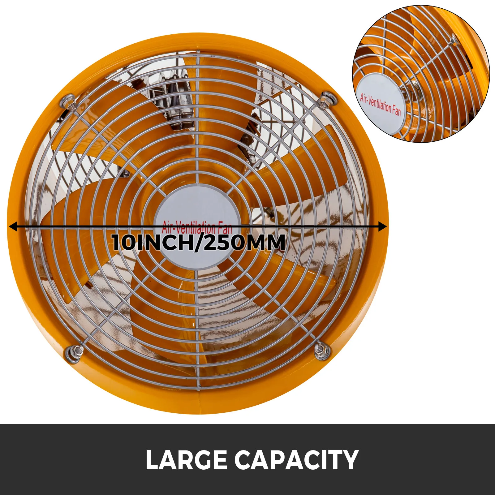 VEVOR explosion proof fan, 10in/250mm, large capacity, yellow with protective grille.