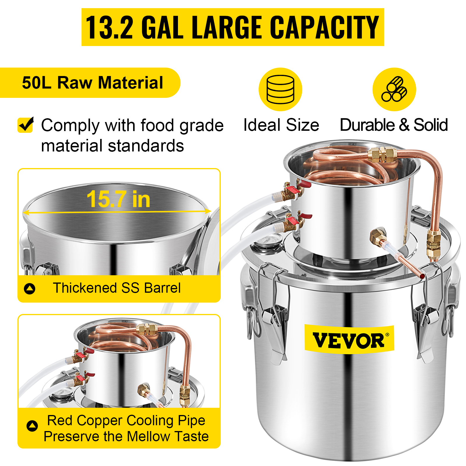 VEVOR Alcohol Still, 50L Distillery Kit w/Condenser & Pump