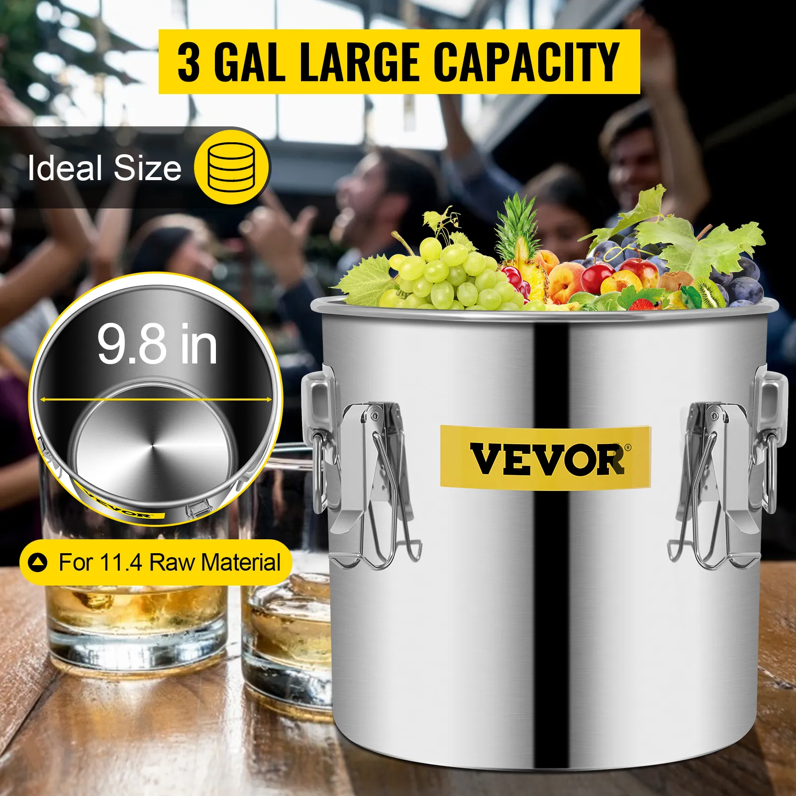 VEVOR water alcohol distiller with 3-gallon capacity and 9.8-inch diameter, ideal size.